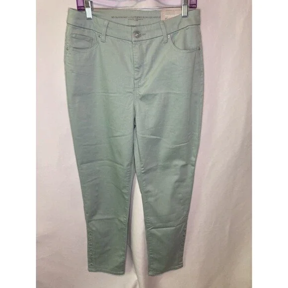 Chico's 10R Women's So Slimming Girlfriend Leg Ankle Green Blue Pants 1.5R New - Picture 4 of 12